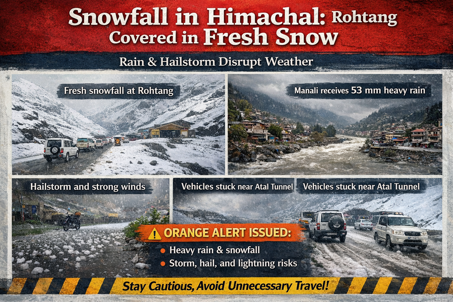 ❄️ रोहतांग समेत ऊंचे इलाकों में बर्फबारी, बारिश से मौसम ठंडा