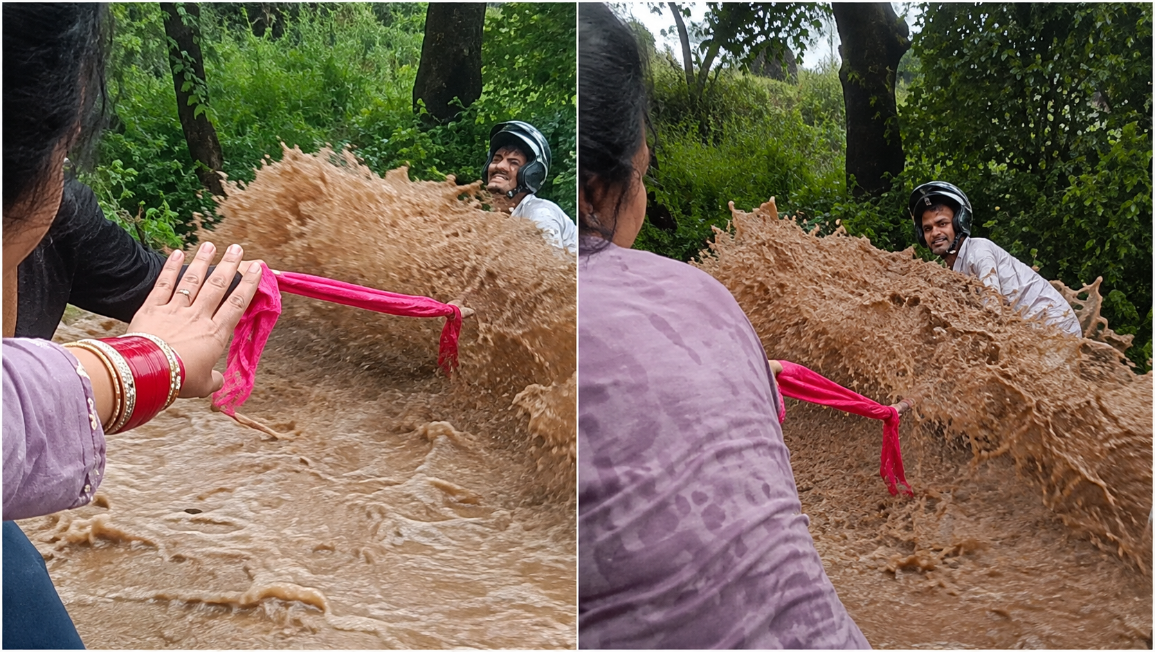 चंबा में फ्लैश फ्लड में फंसे बाइक सवार की नवविवाहिता ने दुपट्टे से बचाई जान